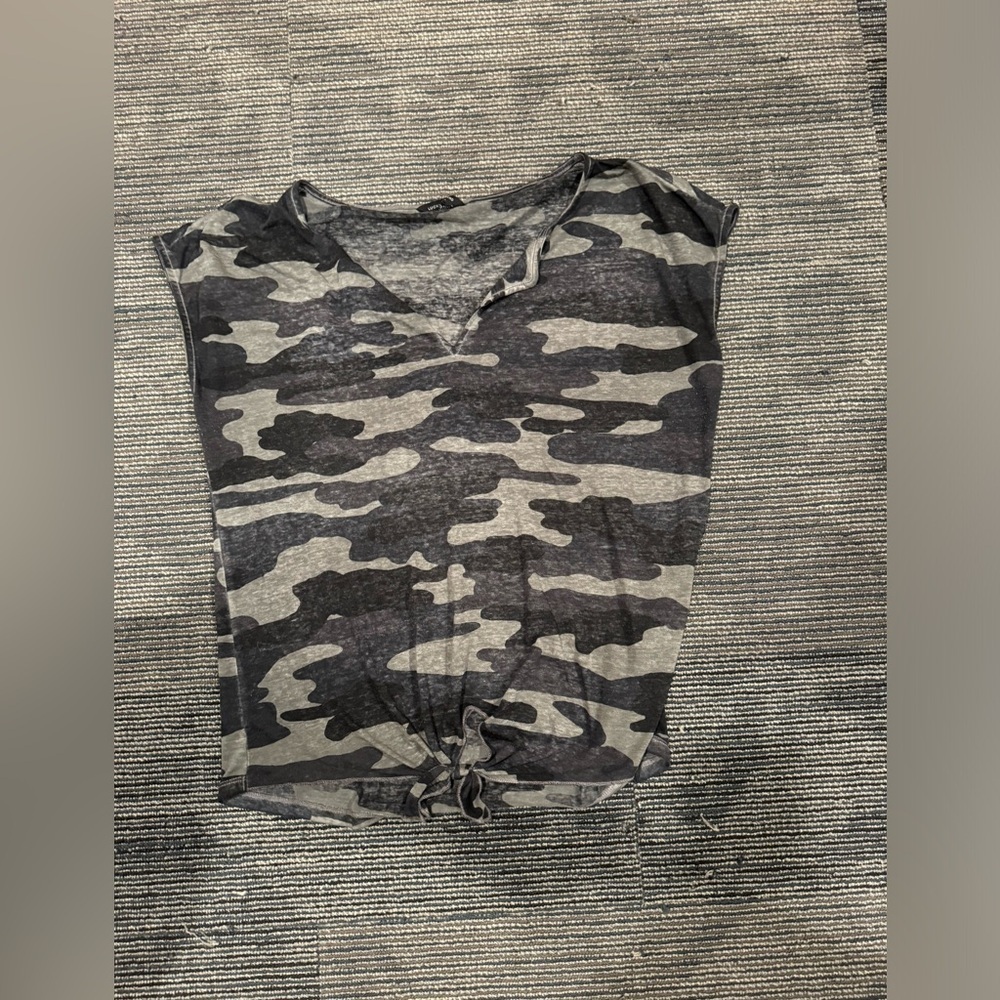 Lucky Brand Camo Burnout Tee- Front Tie Design